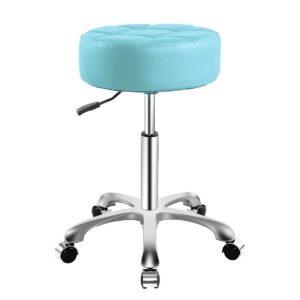 Rolling Adjustable Stool with Wheels for Work Medical Tattoo Salon Office,Swivel Desk Esthetician Hydraulic Stool Chair (Cyan)