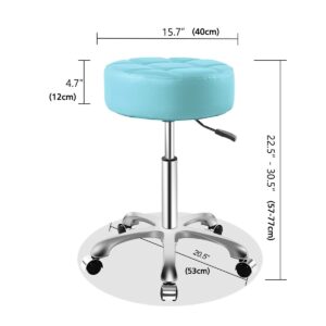 Rolling Adjustable Stool with Wheels for Work Medical Tattoo Salon Office,Swivel Desk Esthetician Hydraulic Stool Chair (Cyan)