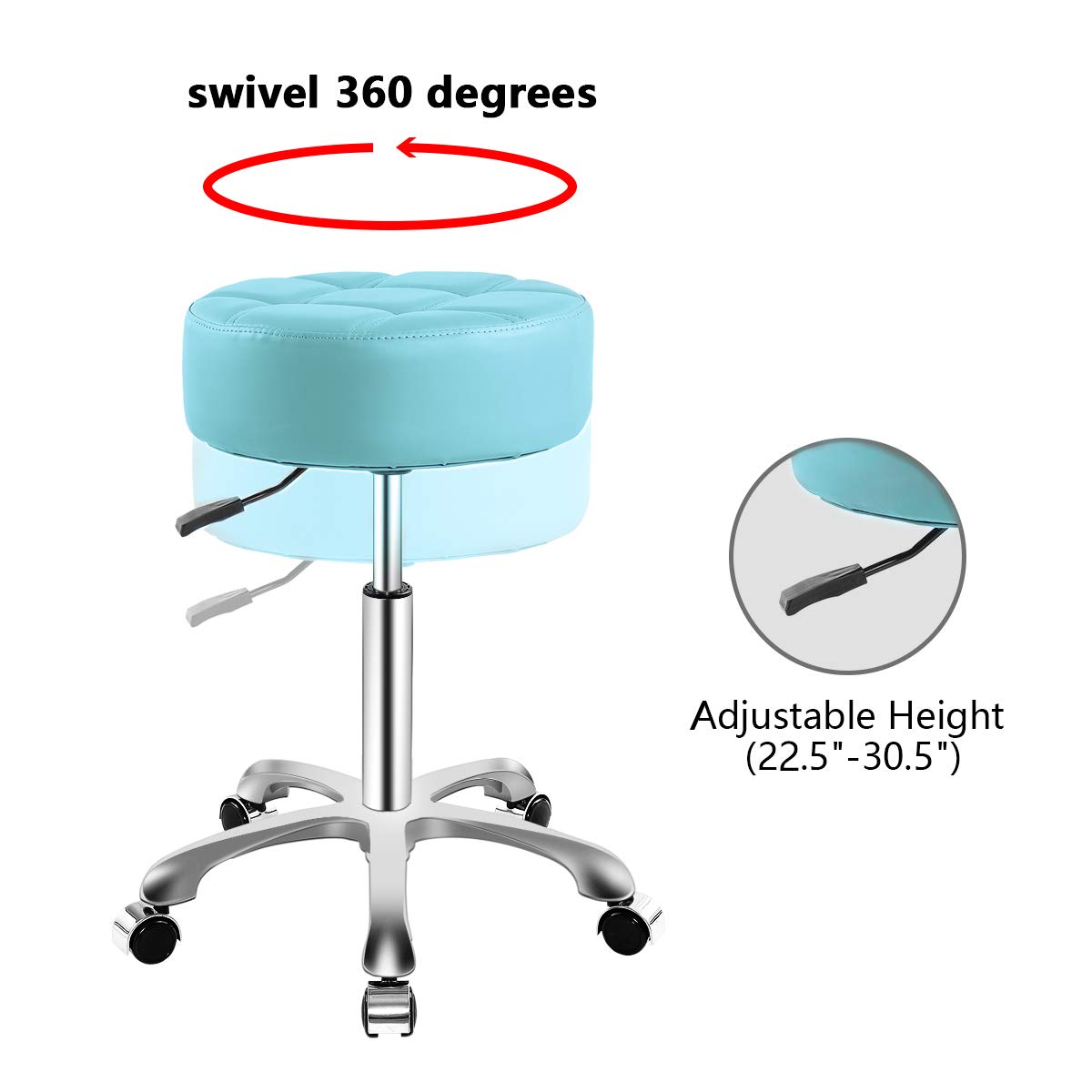 Rolling Adjustable Stool with Wheels for Work Medical Tattoo Salon Office,Swivel Desk Esthetician Hydraulic Stool Chair (Cyan)