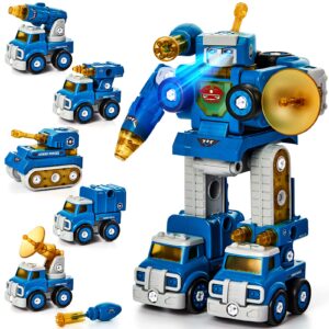 hahaland 5 year old boy gift - 5 in 1 stem toys for ages 5-7, take apart trucks transform to robot - 5 6 7 year old boy birthday gift - boys toys age 4-6