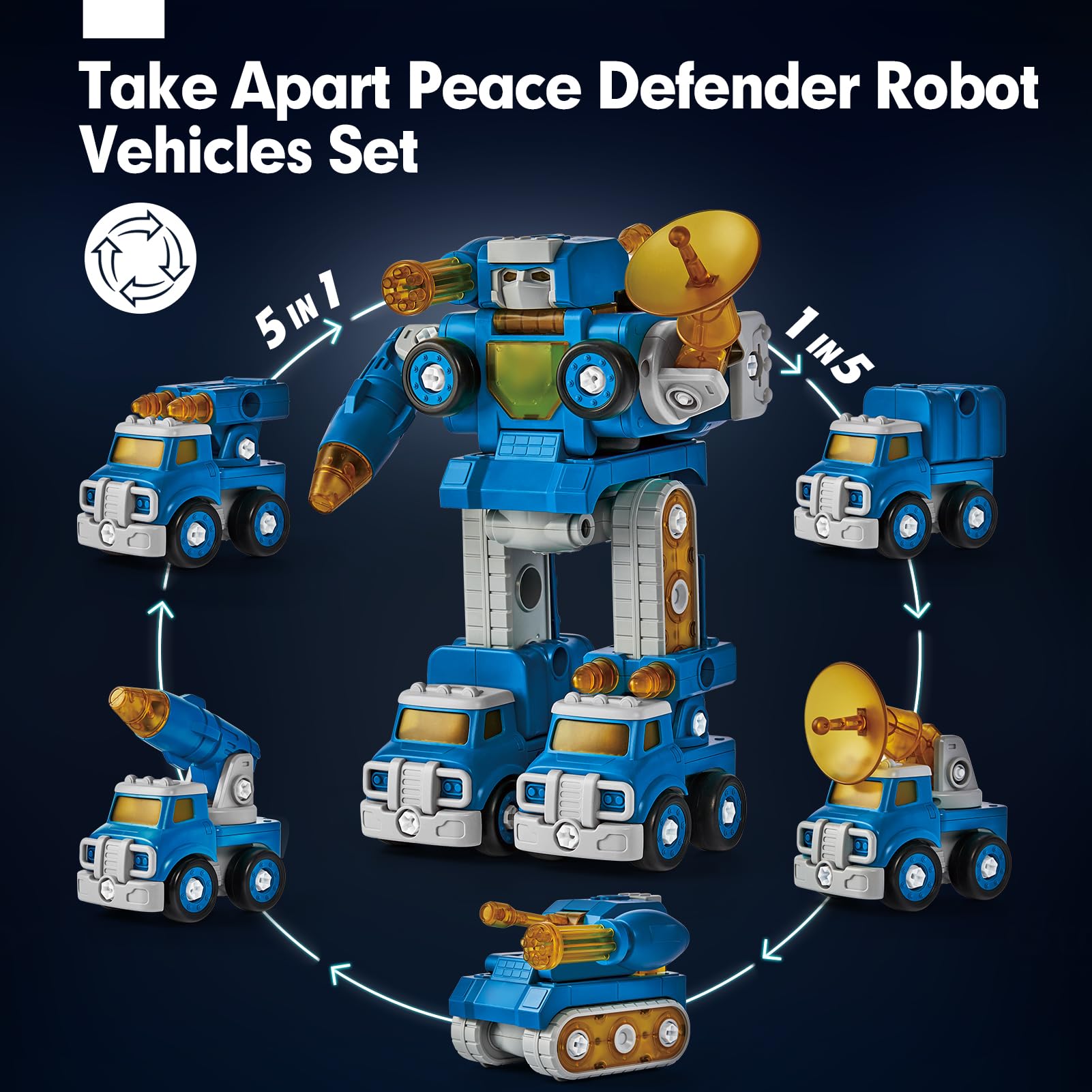 hahaland 5 Year Old Boy Gift - 5 in 1 STEM Toys for Ages 5-7, Take Apart Trucks Transform to Robot - 5 6 7 Year Old Boy Birthday Gift - Boys Toys Age 4-6