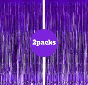 erweicet 2 pack 3ft x 9.8ft purple fringe tinsel backdrop for birthday party foil fringe curtain party streamers for party decorations