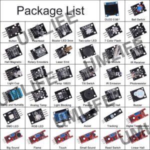 UMLIFE 38 in 1 Sensor Modules Kit, 37 in 1 Sensor Module + 0.96‘’ 4PIN OLED for Arduino Raspberry Pi Project Super Starter Kits for UNO R3 Mega2560 Mega328 Nano Raspberry Pi 3 2 Model STM32