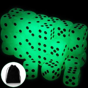36 pieces glow in the dark dice set, luminous dice 6 sided with black velvet pouches for board games, activity casino theme party favors