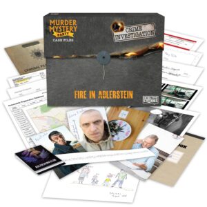 murder mystery party case files: fire in adlerstein for 1 or more players ages 14 and up