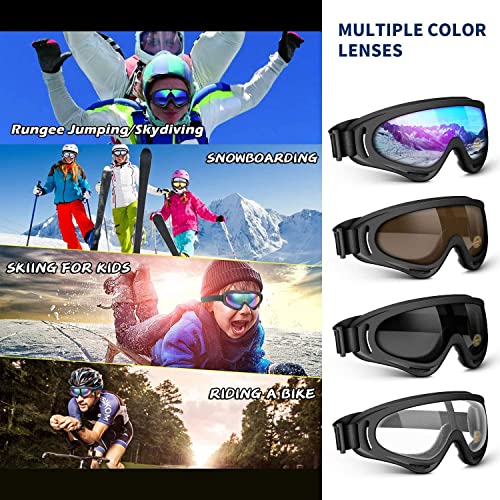 Anti-Glare Lenses, Ski Goggles, Winter Sport Snowboard Goggles with UV 400 Protection, Snowboard Goggles for Kids, Boys & Girls, Youth, Men & Women, Helmet, Wind Resistance (White Transparent)