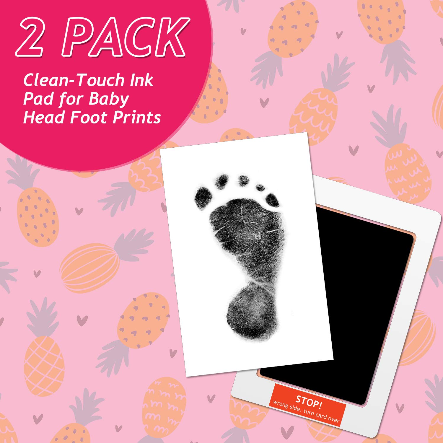 2 Pieces Large Clean Touch Ink Pad Newborn Baby Handprint and Footprint Pet Paw Print Kit Inkless Infant Hand and Foot Stamp, Black