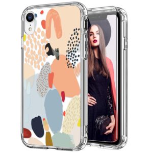 icedio iphone xr case with screen protector,clear with multi-colored painting patterns for girls women,shockproof slim fit tpu cover protective phone case for iphone xr