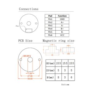 MGT010-42ST magnetic encoder for stepper Motor and bushless DC Motor Incremental output DC 5V 1000 PPR (MGT010-42ST 15.5 * 5 * 6)