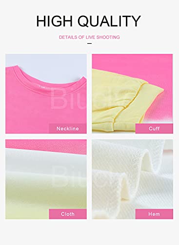 Biucly Women Color Block Lightweight Sweatshirt Long Sleeve Tie Dye Pullover Hoodie,US 12-14(L),Pink,White,Yellow