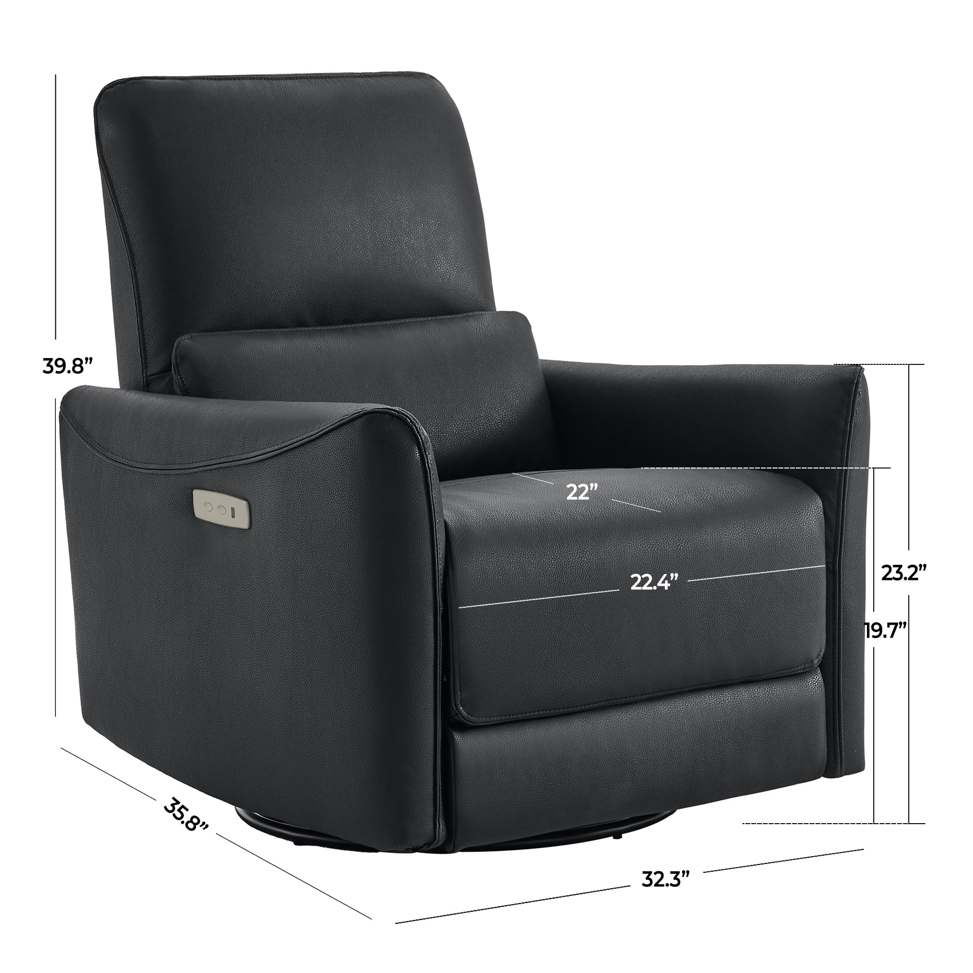 CHITA Power Recliner Chair Swivel Glider, FSC Certified Upholstered Faux Leather Living Room Reclining Sofa Chair with Lumbar Support, Black