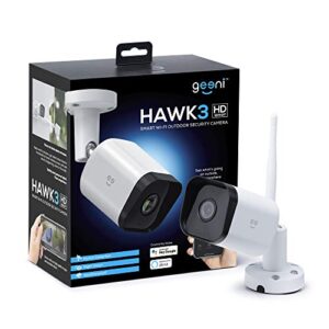 geeni hawk 3 outdoor camera for home security, smart surveillance, wifi, night vision, motion alert, 2-way audio, 1080p hd, works with alexa, google home - 1 pack