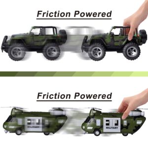 JOYIN Military Vehicles Toy Set of Friction Powered Transport Helicopter and Military Truck with Light and Sound Siren and Army Men Soldier Action Figures for Kids