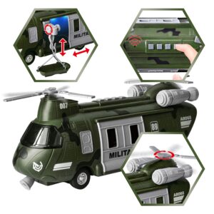 JOYIN Military Vehicles Toy Set of Friction Powered Transport Helicopter and Military Truck with Light and Sound Siren and Army Men Soldier Action Figures for Kids