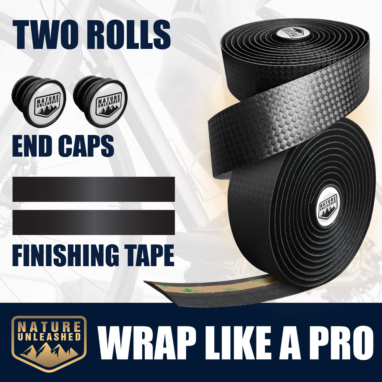 Handlebar Tape​ - ​Road Bike Bar Wraps ​for ​Handles ​with End Caps and Finishing ​Tape​ - Set of 2 ​Bicycle Handle Grips - Absorbs​ Road​ Shock