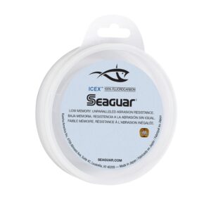 seaguar icex fluorocarbon – low memory, micro diameter with exceptional abrasion resistance, knot and tensile strength, more sensitive to help detect bites, made for hard water