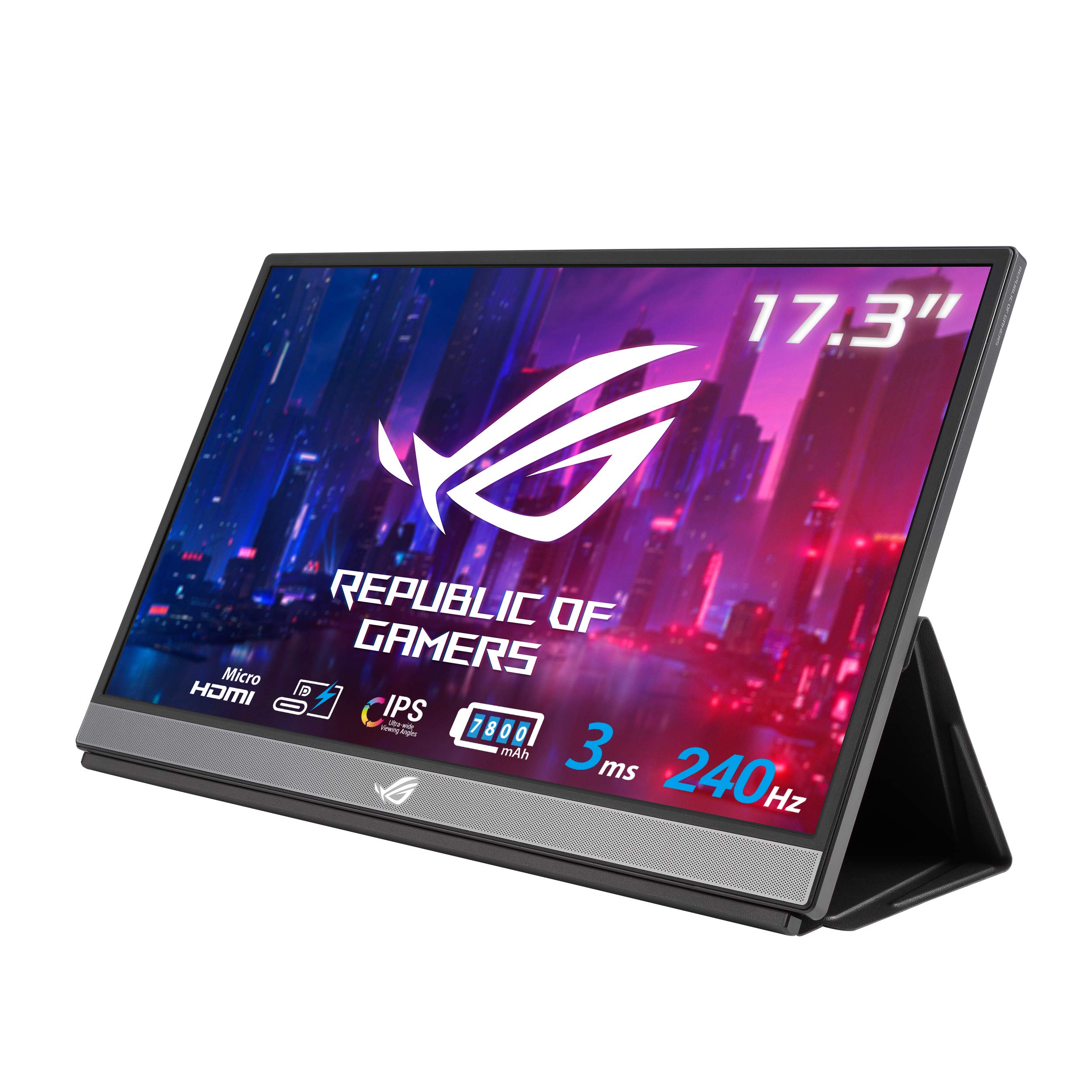 ASUS ROG Strix XG17AHPE 17.3” Portable Gaming Monitor, 1080P Full HD (1920 x 1080), IPS, 240Hz, Adaptive-Sync, Eye Care, Micro-HDMI USB-C, 3 Hour Battery Life,BLACK (Renewed)