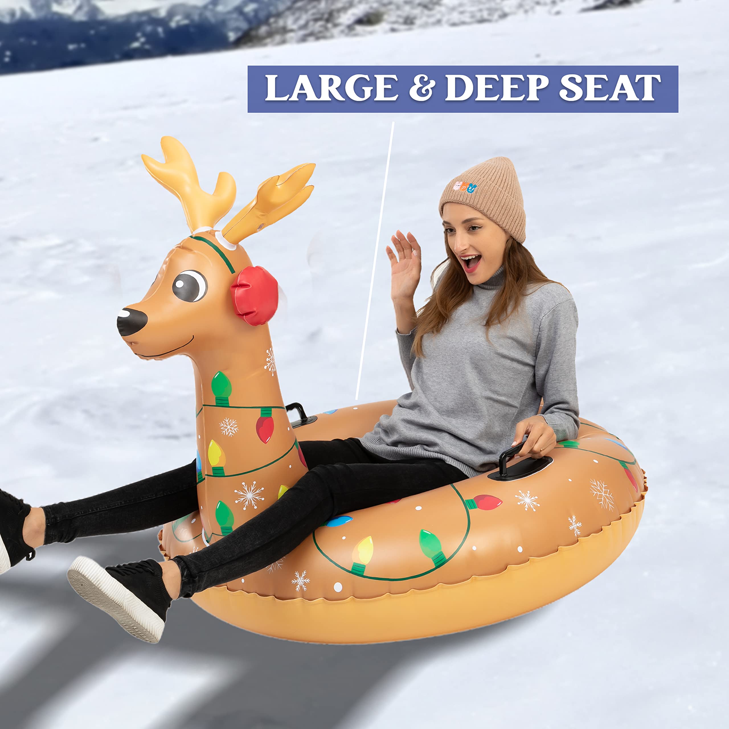 JOYIN 47” Inflatable Reindeer Snow Tube, Heavy-Duty Snow Tube for Sledding, Great Inflatable Snow Tubes for Winter Fun and Family Activities