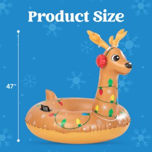 JOYIN 47” Inflatable Reindeer Snow Tube, Heavy-Duty Snow Tube for Sledding, Great Inflatable Snow Tubes for Winter Fun and Family Activities