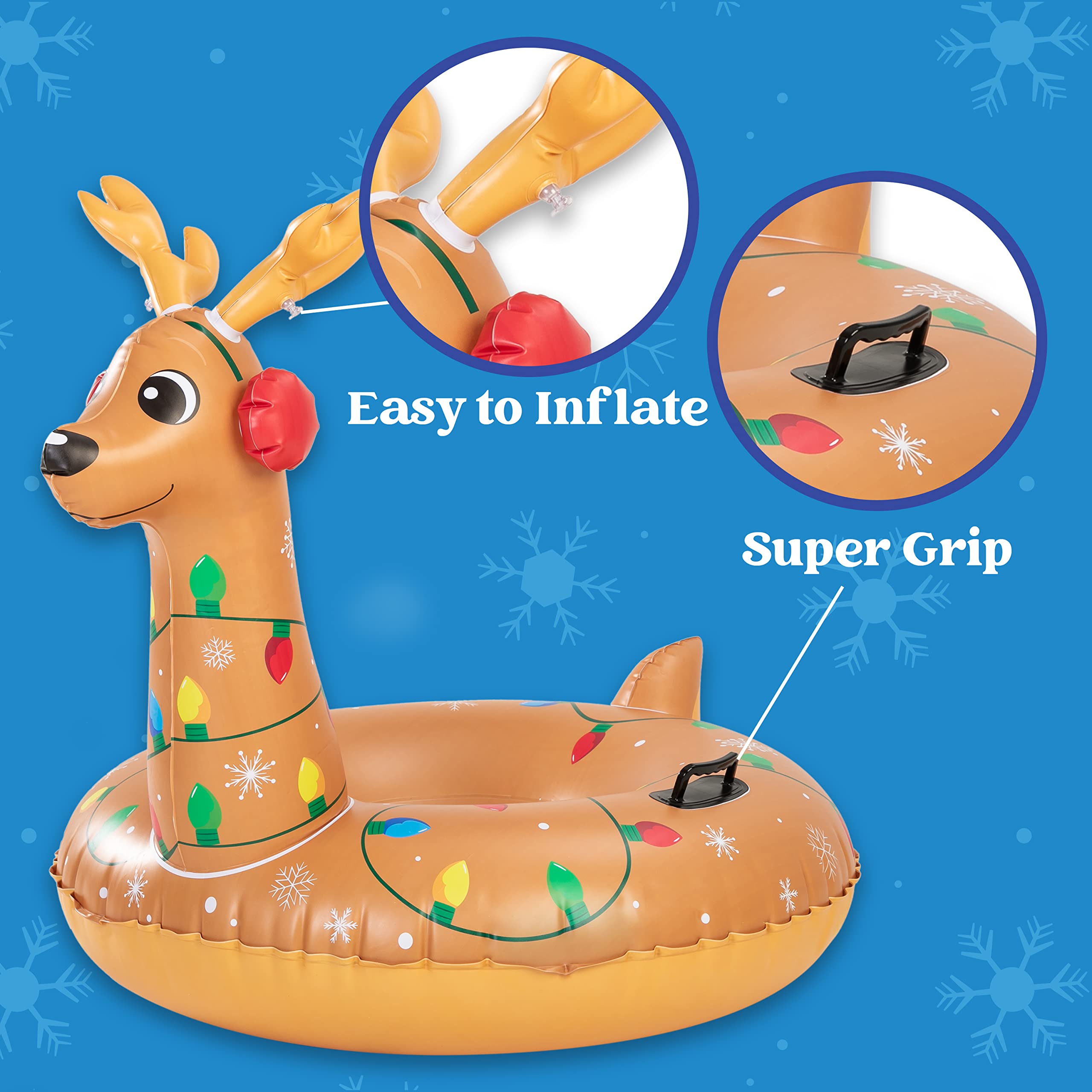 JOYIN 47” Inflatable Reindeer Snow Tube, Heavy-Duty Snow Tube for Sledding, Great Inflatable Snow Tubes for Winter Fun and Family Activities