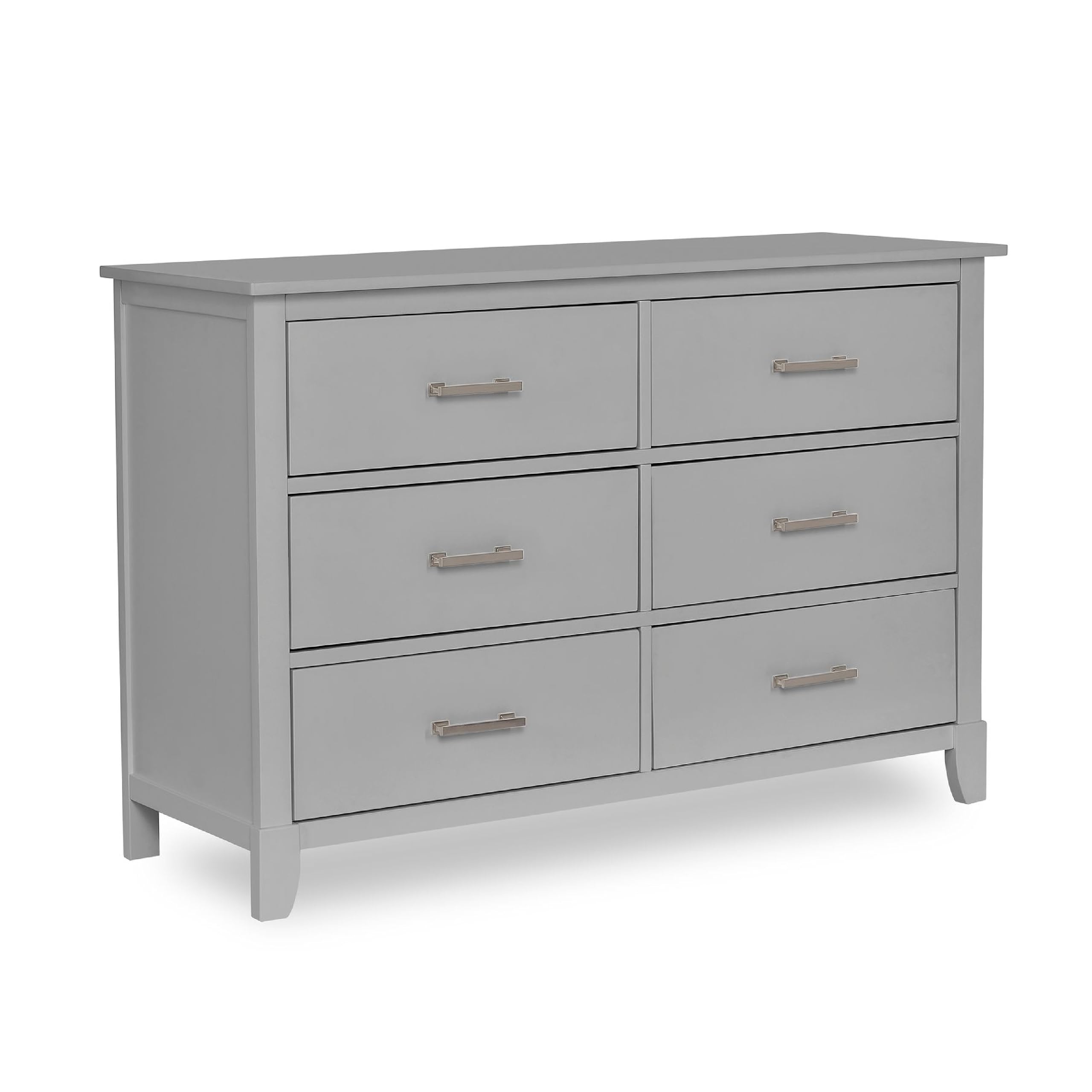 Dream On Me Universal Double Dresser in Pebble Grey, Kids Bedroom Dresser, Six Drawers Dresser, Mid-Century Modern, Made of Solid, Sustainable Pinewood, Easy Assembly