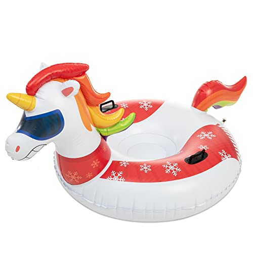 JOYIN 47” Inflatable Snow Tube, Heavy-Duty Snow Tube for Sledding, Great Snow Sled for Kids and Adults, Blow Up Snow Sled with Handles for Boys and Girls Family Winter Fun Activities(Unicorn)