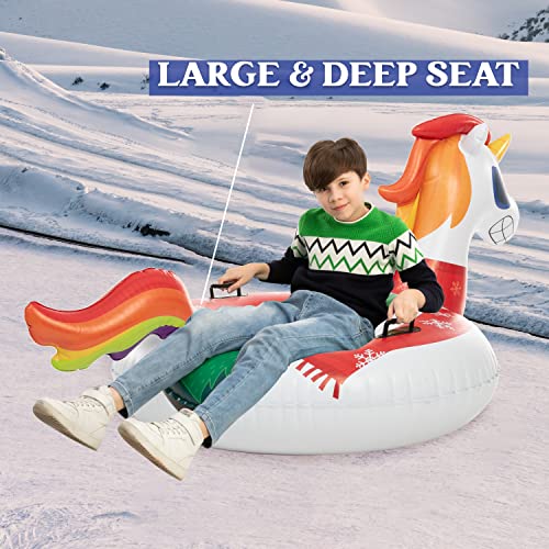 JOYIN 47” Inflatable Snow Tube, Heavy-Duty Snow Tube for Sledding, Great Snow Sled for Kids and Adults, Blow Up Snow Sled with Handles for Boys and Girls Family Winter Fun Activities(Unicorn)