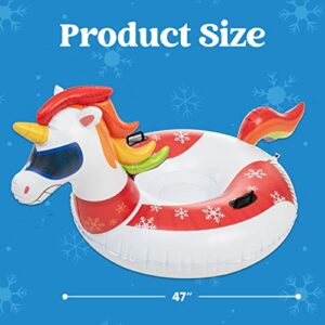 JOYIN 47” Inflatable Snow Tube, Heavy-Duty Snow Tube for Sledding, Great Snow Sled for Kids and Adults, Blow Up Snow Sled with Handles for Boys and Girls Family Winter Fun Activities(Unicorn)