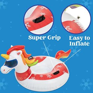 JOYIN 47” Inflatable Snow Tube, Heavy-Duty Snow Tube for Sledding, Great Snow Sled for Kids and Adults, Blow Up Snow Sled with Handles for Boys and Girls Family Winter Fun Activities(Unicorn)