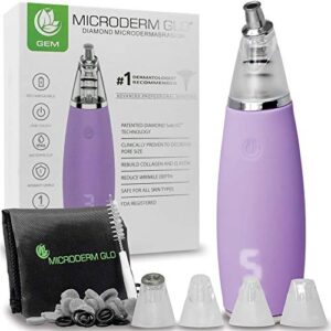 microderm glo gem diamond microdermabrasion and suction tool - blackhead remover pore vacuum advanced facial treatment machine - anti aging wrinkle care for collagen production & acne scars (purple)