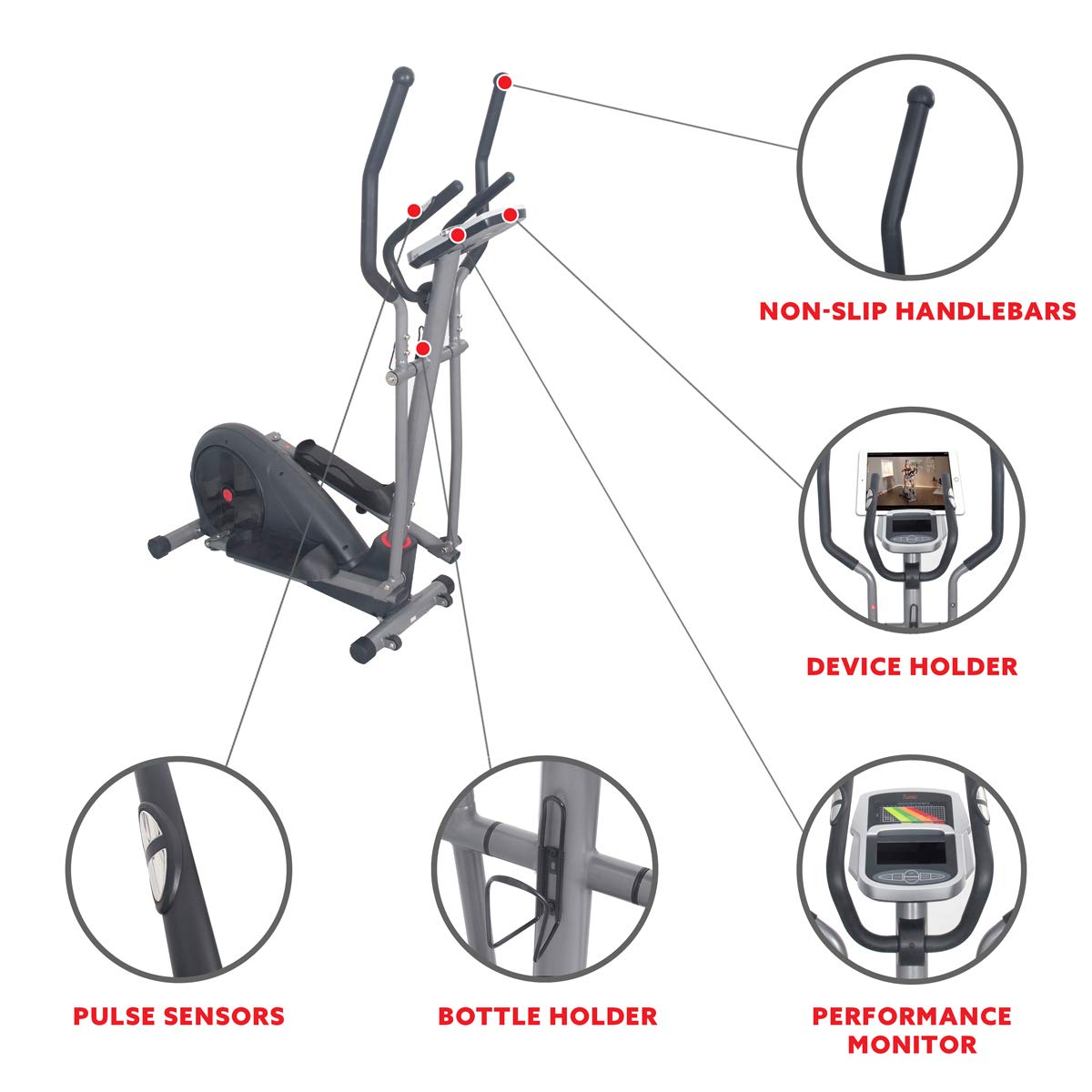 Sunny Health & Fitness Full Body Workout Electric Motorized Elliptical Trainer with Pre-Programmed Digital Performance Monitor, Low Impact Exercise, and Pulse Sensors - SF-E320002