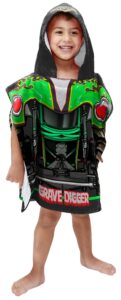 jay franco monster jam grave digger kids bath/pool/beach hooded poncho - super soft & absorbent cotton towel, measures 22 x 22 inches
