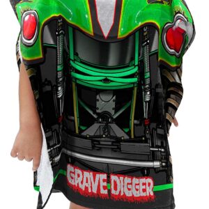 Jay Franco Monster Jam Grave Digger Kids Bath/Pool/Beach Hooded Poncho - Super Soft & Absorbent Cotton Towel, Measures 22 x 22 Inches