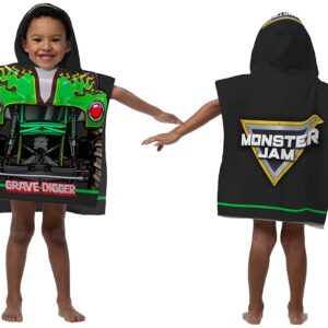 Jay Franco Monster Jam Grave Digger Kids Bath/Pool/Beach Hooded Poncho - Super Soft & Absorbent Cotton Towel, Measures 22 x 22 Inches