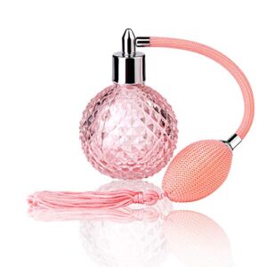 Lamoutor Vintage Perfume Spray Bottle 100ml Pink Vintage Refillable Perfume Bottle with Long Tassel