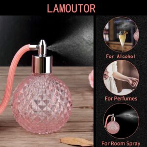 Lamoutor Vintage Perfume Spray Bottle 100ml Pink Vintage Refillable Perfume Bottle with Long Tassel