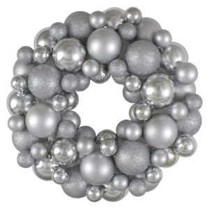 silver splendor 3-finish shatterproof ball christmas wreath, 13-inch