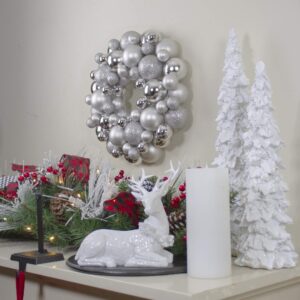 Silver Splendor 3-Finish Shatterproof Ball Christmas Wreath, 13-Inch