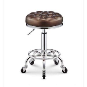 saddle chair stool on wheel，small computer stool with brown pu synthetic leather seat，adjustable height 45-58 cm，supported weight 160 kg，sewing stoolfor beauty kitchen salon home office, adjustable h