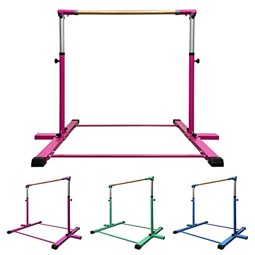 GLANT Gymnastic Kip Bar,Horizontal Bar for Kids Girls Junior,3' to 5' Adjustable Height,Home Gym Equipment,Ideal for Indoor and Home Training,1-4 Levels,300lbs Weight Capacity (Pink)