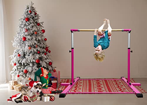 GLANT Gymnastic Kip Bar,Horizontal Bar for Kids Girls Junior,3' to 5' Adjustable Height,Home Gym Equipment,Ideal for Indoor and Home Training,1-4 Levels,300lbs Weight Capacity (Pink)