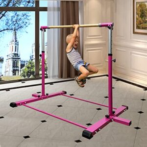 GLANT Gymnastic Kip Bar,Horizontal Bar for Kids Girls Junior,3' to 5' Adjustable Height,Home Gym Equipment,Ideal for Indoor and Home Training,1-4 Levels,300lbs Weight Capacity (Pink)