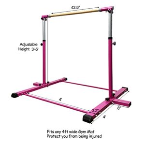 GLANT Gymnastic Kip Bar,Horizontal Bar for Kids Girls Junior,3' to 5' Adjustable Height,Home Gym Equipment,Ideal for Indoor and Home Training,1-4 Levels,300lbs Weight Capacity (Pink)