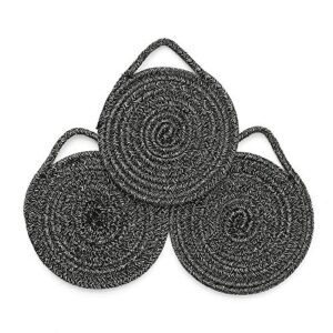 cotton thread pot trivet, braided cup coaster for kitchen, multi-use for hot pan, dish and bowl, with stylish hanging loop set of 3 diameter 7 inches