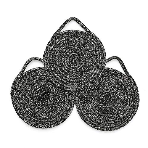 Cotton Thread Pot Trivet, Braided Cup Coaster for Kitchen, Multi-use for Hot Pan, Dish and Bowl, with Stylish Hanging Loop Set of 3 Diameter 7 Inches