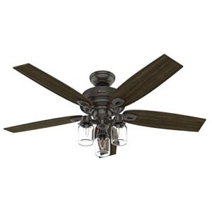 hunter fan 52 inch casual noble bronze indoor ceiling fan with light kit and pull chain (renewed)