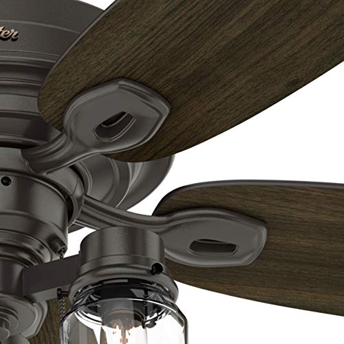 Hunter Fan 52 inch Casual Noble Bronze Indoor Ceiling Fan with Light Kit and Pull Chain (Renewed)