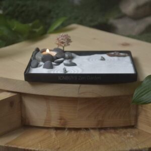 ICNBUYS Handmade Zen Garden Pebbles Candle Holder Set with Zen Garden Tools, Sand, Base Tray and Free Accessories