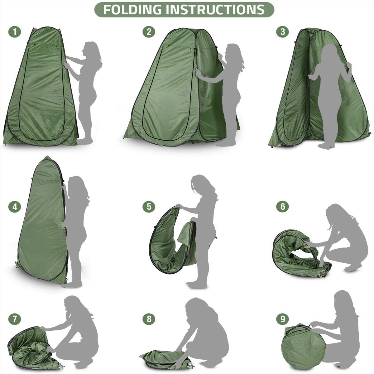 CLICIC Pop Up Privacy Shower Tent Instant Portable Outdoor Shower Tent Camp Toilet Changing Room Rain Shelter for Outdoors Indoors Green