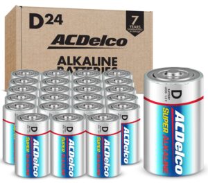 powermax acdelco 24-count size d cell alkaline batteries super alkaline battery 7-year shelf life reclosable packaging